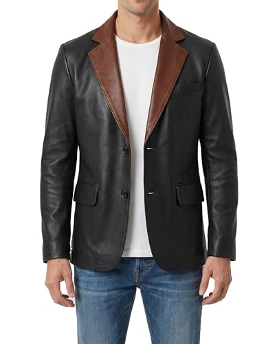 Image of fjackets Mens Leather Jacket - Real Lambskin Leather Blazer, Notched Collar Sport Coat for Men