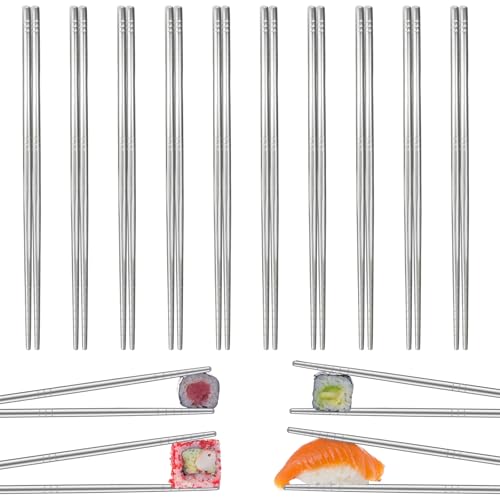 10 Paar Essstäbchen Edelstahl 23 cm Stäbchen Zum Essen essstäbchen spülmaschinenfest Wiederverwendbar Anti-Rutsch DesignPerfekt für Koreanische Chinesische Cuisine und Japanische Sushi