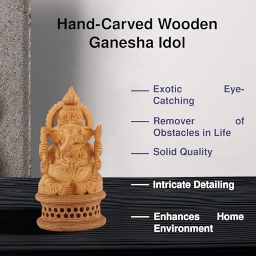 Estatua de Madera de Lord Ganesha Tallada a Mano miniatura 3