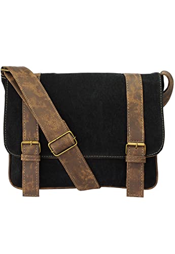 Lenna's Pasta Mini Carteiro Vintage Transversal de Lona LE06 Preta