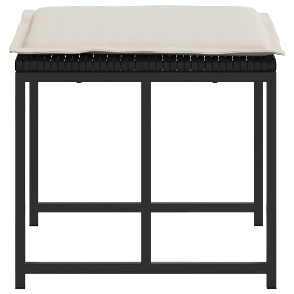 vidaXL Tuinkrukken met kussens 4 st poly rattan zwart, krukje, rattan kruk, plantenkruk, rattan krukje, plantenkrukje, tuinkruk, zitkruk