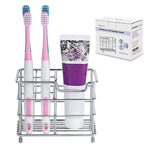 BasicForm Porta Cepillo de Dientes y Pasta de Acero Inoxidable para Tocador Encimera de Baño (1 Unidad)