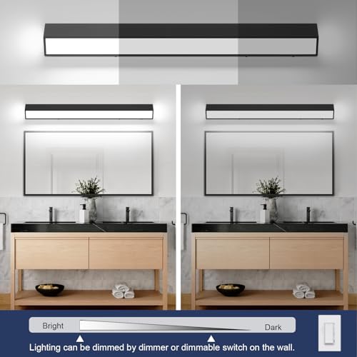 Image of LED Modern Bathroom Vanity Light Fixtures (40-Inch, 5CCT, Dimmable), Modern Acrylic Bathroom Wall Lighting Fixtures Over Mirror, Matte Black