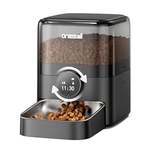 oneisall Automatic Cat Feeder for Large Kibble and Snacks, 12 Cups/3L Timed Pet Feeder for Cats Indoor, Programmable Dry Food Dispenser (Black)