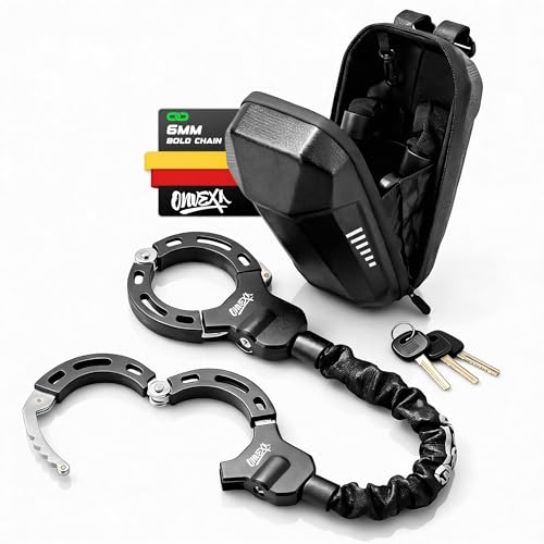 ONVEXA 90cm Handschellenschloss mit Tasche für E-Bikes und Fahrräder, Gehärteter Stahl, Diebstahlschutz für Rahmen, Laufrad und Akku mit Aufbewahrungs-/Transportbox