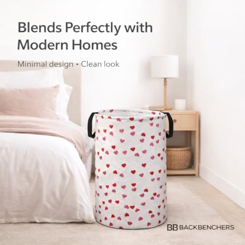 Image of Printed Laundry Basket 48L | Foldable Storage Bag with Handles | Multipurpose Clothes Hamper for Bedroom, Bathroom & Dorm | Non-Woven Fabric (Heart Print) | Grey | Pack of 1