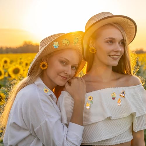 Image of Giegxin 40 Pcs Sunflower Enamel Pins Bulk Sunflower Party Favors Cute Lapel Pin for Backpack Gnome Bouquet Brooch for Women