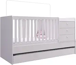 Berço Minicama com Cômoda e Cama Auxiliar Ruth Unissex Branco