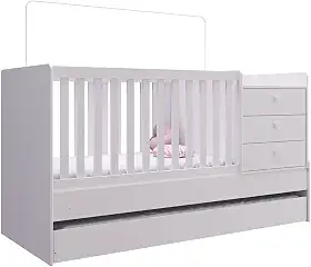 Berço Minicama com Cômoda e Cama Auxiliar Ruth Unissex Branco