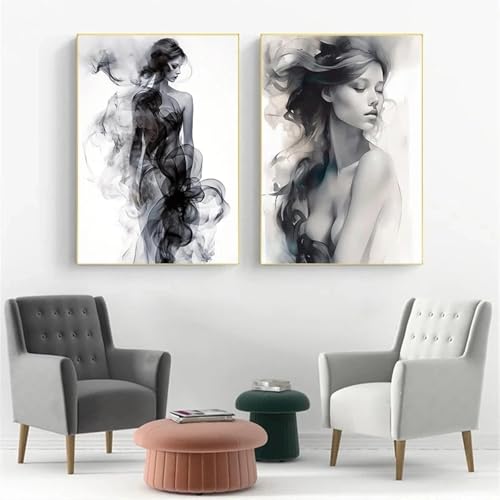 Art mural abstrait femme encrée toile de qualité supérieure sans cadre