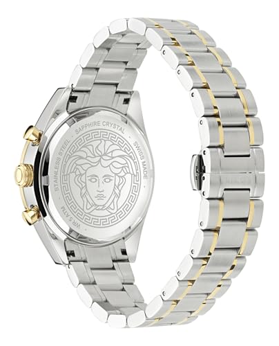 Versace V-Code Chrono Collection Luxury Mens Watch Timepieces with a Two Tone Bracelet and Case Featuring a Green Dial3