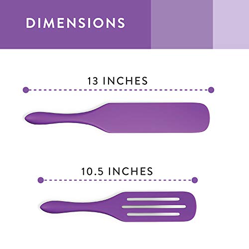 Mad Hungry Spurtle Silicone Set 2-Piece - Kitchen Spatula Spoon Tools For Cooking, Narrow Jar Scraper, Mixing Spoons, Icing Cake & Frosting Knife Spreader, Slim & Slotted Thin Paddle Spurtles Utensil #TOP2
