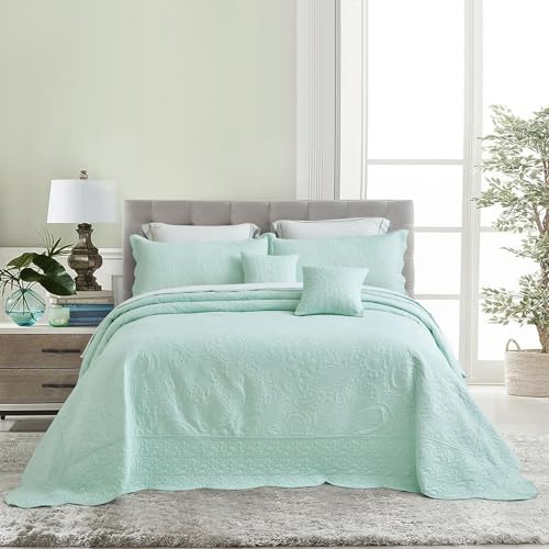 Image of Oversized King Bedspread, Ultrasonic Lightweight Bedding Cover, Paisley Pattern, Reversible, 5 Piece, 100% Microfiber, Skylight