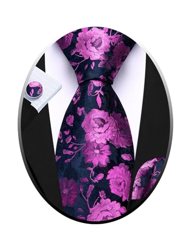 Image of Barry.Wang Flower Ties for Men Silk Woven Floral Tie Sets Necktie Handkerchief Cufflinks Wedding Party