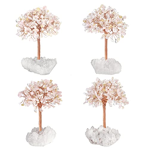 Nupuyai Citrine & Rose Quartz & Rock Crystal Money Tree with Rock Crystal Cluster Base - Image 4