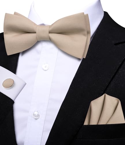 Image of Hi-Tie Bow Ties for Men Pre-Tied Pocket Square with Cufflinks Mens Bowtie Sets for Wedding Formal Party