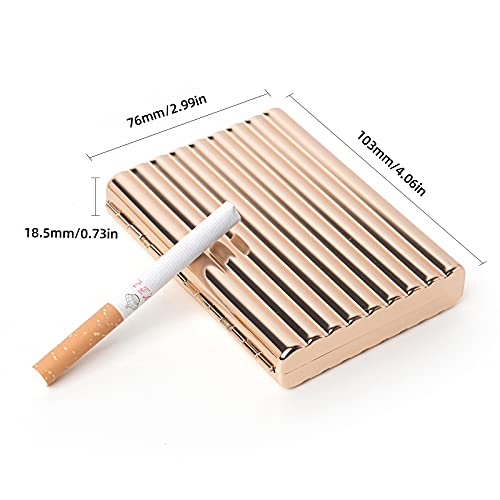 Image of Retro Metal Cigarette Case - Women and Men ，Portable Pocket Carrying Cigarette Box Case-Double Sided Spring Clip Open Pocket，Holds 18 Regular Size Cigarettes for 100mm Cigarettes (Gold)