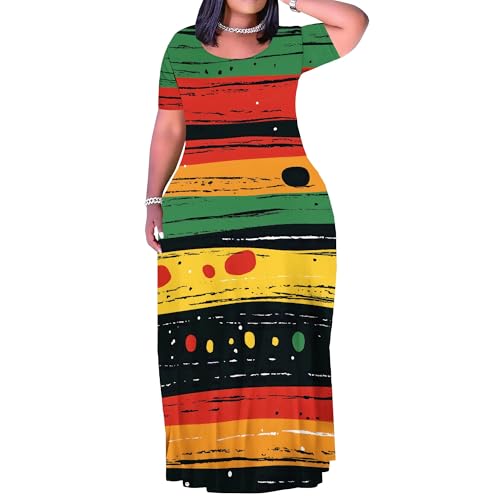 Image of SUZONANA Plus Size Maxi Dress for Curvy Women Summer Casual Sundress Short Sleeve Loose Vacation Dress