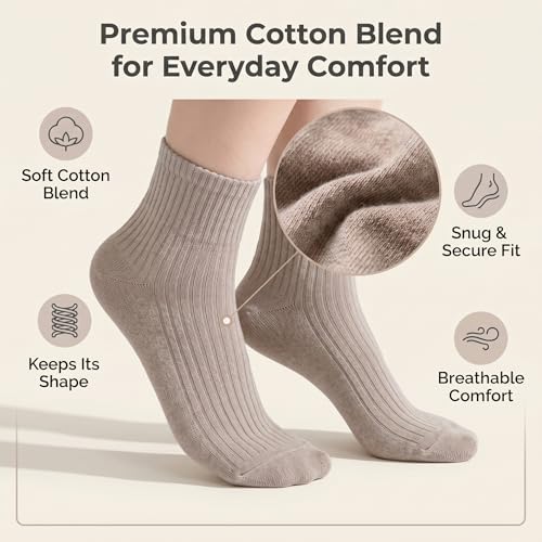 Image of Eurzom 10 Pairs Socks Womens Crew Elastic Ankle Length Cotton Socks Aesthetic Cute Lightweight Low Cut Gifts for Women