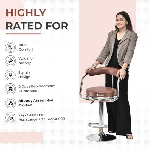 Image of GOYALSON Classic Height Adjustable and Revolving Bar Stool Kitchen Chair Stool (1, Rolex Tan)