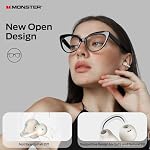 Monster AC339 Ouvrir les écouteurs d'oreille, Bluetooth 6.0 Ecouteurs stéréo son, écouteurs sans fil de clip d'oreilles ouvertes 40 Heures de lecture, avec Smart Digital Display Design, Touch Control, IPX6 Imperméable, beige