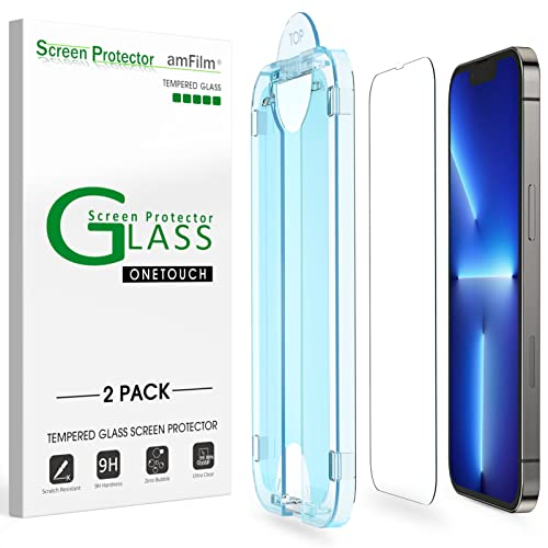 amFilm OneTouch Compatible with iPhone 13 Pro Max (6.7") Tempered Glass Screen Protector - with Easy Installation Kit, Full Coverage Case Friendly (2-Pack)