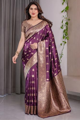 Image of SGF11 Women's Kanjivaram Soft Silk Saree With Unstitched Blouse Piece