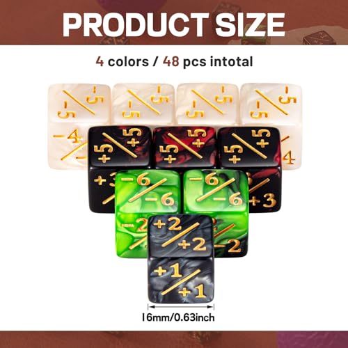 Image of Sumind 48 Pcs Counter Dice -1 /+1 Counters Ability Keyword Counters Buff Tokens 6 Sided Dice Gifts Compatible with CCG TCG Cards Gaming Accessory (Black Jade & Pearl)