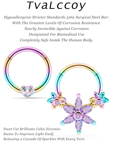 Septum Nose Rings Daith Earrings 16g Clicker Piercing Jewelry Hypoallergenic Rainbow Rose Gold Surgical Steel for Women Men4