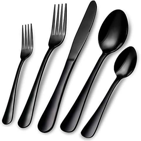 Black Silverware Set, Meythway 40-Piece Flatware Set for 8, Stainless Steel Cutlery, Tableware Set Include Knife/Fork/Spoon, Mirror Polished Utensils Set for Home, Restaurant & Party, Dishwasher Safe Cover