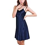 Camisón Mujer Sexy,Azul Profundo Vestido De Noche Largo De Satén De Seda Sexy para Mujer Camisones Sin Mangas con Cuello En V Ropa De Dormir para Mujer Camisón Tallas Grandes Camisón Ropa De Dor