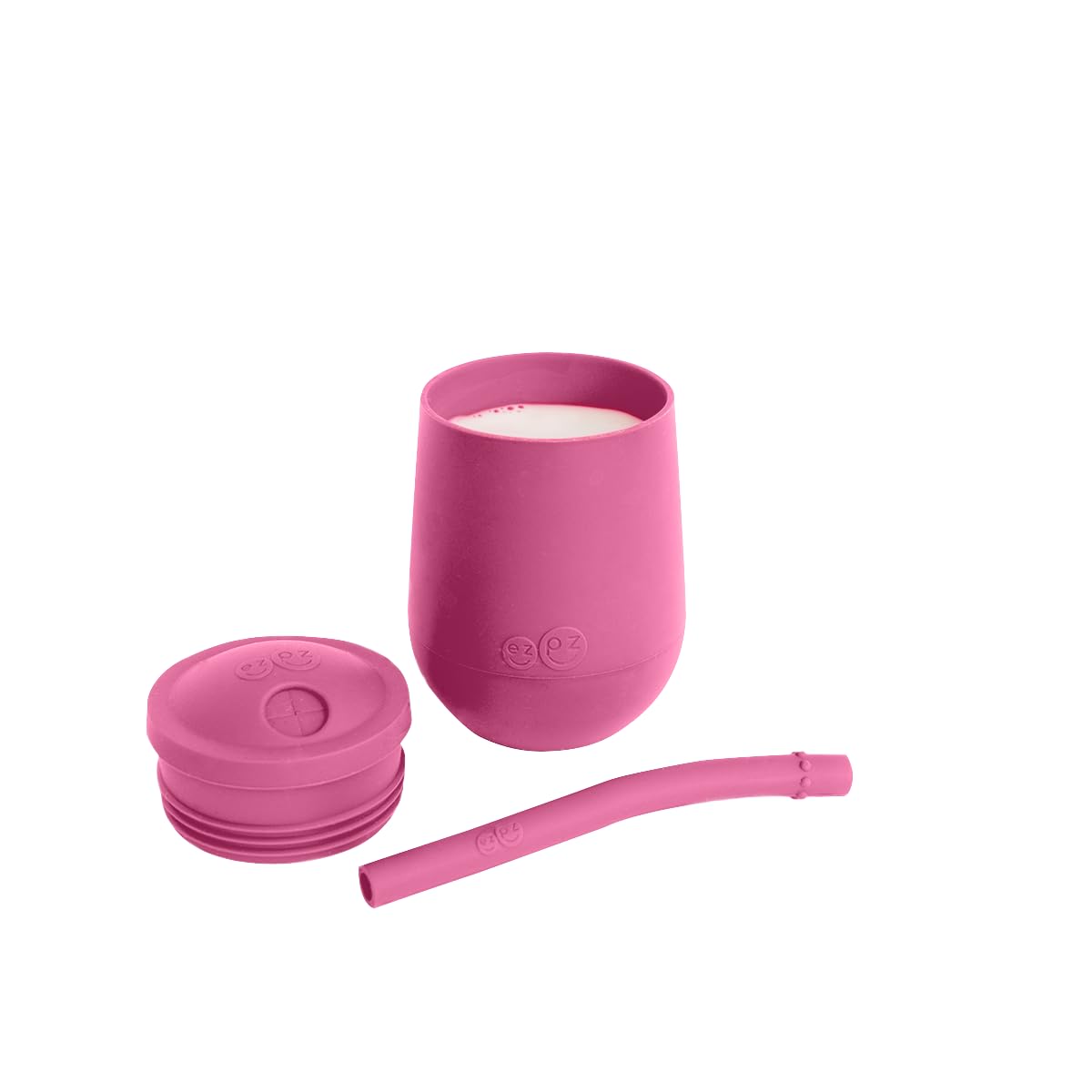 ezpz Mini Cup + Straw Training System - 100% Silicone Training Cup for Infants + Toddlers/Baby - Designed by a Pediatric Feeding Specialist - Non-Slip, Weighted Base & Tactile Bumps - 12 Months (Pink) 1