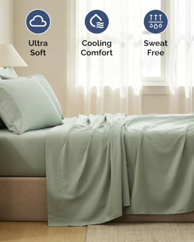 Image of King 6 Piece Bed Sheet Set - Soft, Breathable & Cooling Sheets - Eucalyptus