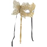 SHINEOFI Handheld Masquerade Mask with Stick, Dragon Pattern Mardi Gras Dress Dancing Mask for Women Halloween Venetian Fancy Cosplay Costume Weeding Party Prom Favors, Golden