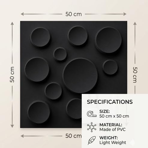 Image of Kayra Decor 3D PVC Wall Panels for Bedroom & Living Room | Moon Design | Black Color | 19.7 x 19.7 Inch | Pack of 18 | 42.48 Sq Ft