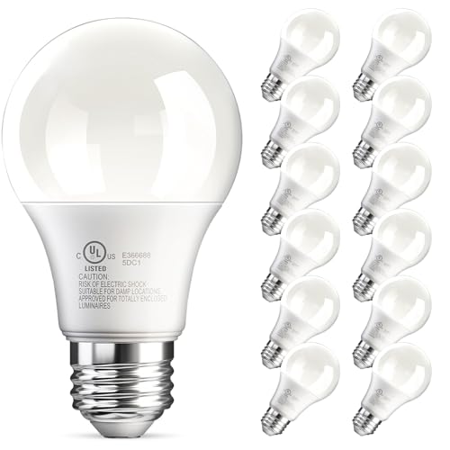 Image of TJOY 12 Pack A19 LED Light Bulb, Daylight White 5000K, 60 Watt Eq, E26 Base