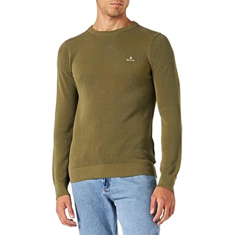 GANT Men's Cotton Pique C-Neck Sweater, Hunter Green, XL Cover