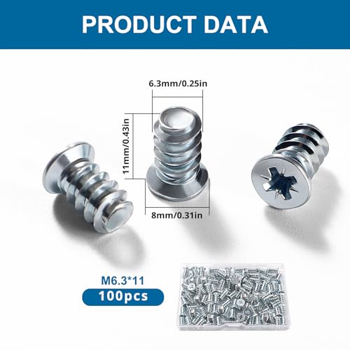VooGenzek 100 PCS M6.3 * 11 mm Euro Screws, Countersunk Head, for Furniture Accessories Drawer Rails, Kitchen Cabinets, Doors - Image 2