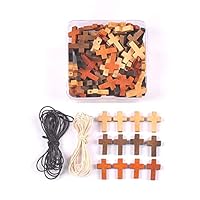 NERRECEAB 100pcs Cross Beads Wooden Decorations Ornaments Charms Pendant Jewelry Kids Gifts Wood DIY Craft Supplies