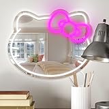 Anime Cat Mirror Neon Sign Vanity Mirror with LED Light USB Powered Neon Light Sign for Wall Decor Anime Cat Themed Room Decor Gifts for Girls