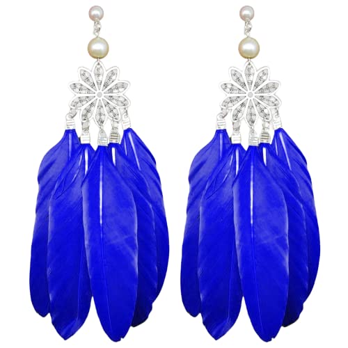 Weariton: Style With Precious SimplicityWeariton Long Feather Tassel Light Weight Vintage Bohemian Fancy Stylish Earrings For Women (Blue)