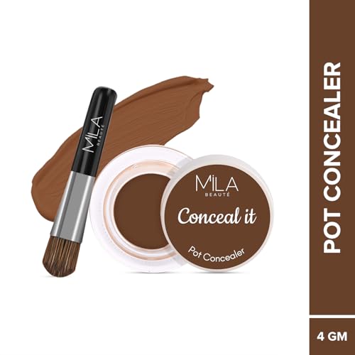 Image of Mila Beaute Conceal It Pot Concealerwith Brush | Enriched With SPF 15 and Vitamin E | Light Weight Concealer | Long Lasting Coverage | Natural Matte Finish | Covers All Skin Concerns | Easily Blendable Concealer For Face Makeup (Rich Coco)
