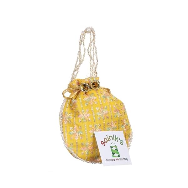 Sainik's Rajasthani Style Royal Clutch Silk Batwa Bag, Silk Potli Combo with Wristlets, Rajasthani Style Ethnic Bags, Women's Zari Work Clutch and Batwa Bag Set - Image 3