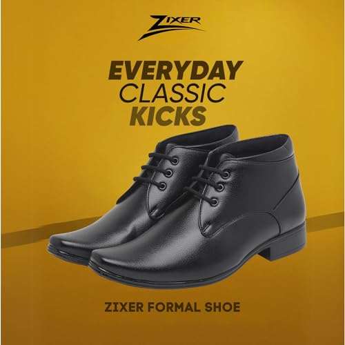 Image of Zixer Artificial Leather Mens Formal Shoes || Office High Top Formal Shoes Men || Cozy Black Formal Shoes for Men Ankle Bike Riding Chelsea Boots For men (Black)