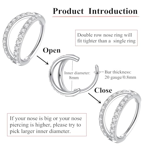 ORANGELOVE Double Open Stack CZ Nose Ring Hoop 316L Surgical Steel Helix Rook Conch Cartilage Daith Tragus Earrings Hinged Segment Nostril Piercing Septum Clicker 20G 18G 16G Lip Ring4
