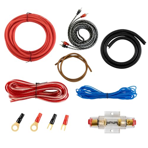 Muzata 8 Gauge Complete Car Amplifier Installation Wiring Kit Subwoofer Amp Install Kit with Power and Ground Cables Speaker Wire Terminals Subwoofer Speaker Audio System M083