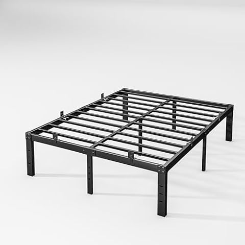 FSCHOS 18 Inch Metal Platform Queen Size Bed Frame No Box Spring Needed, Heavy Duty Bed Frame Queen with 6pcs Mattress Holder Cover