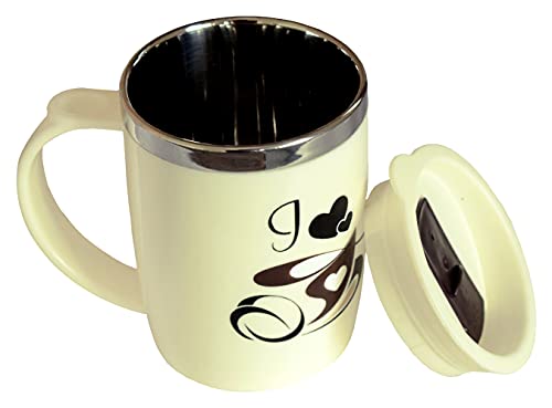 Image of Kuber Industries Insulated BPA Free Plastic Coffee Mug with Lid (Cream)