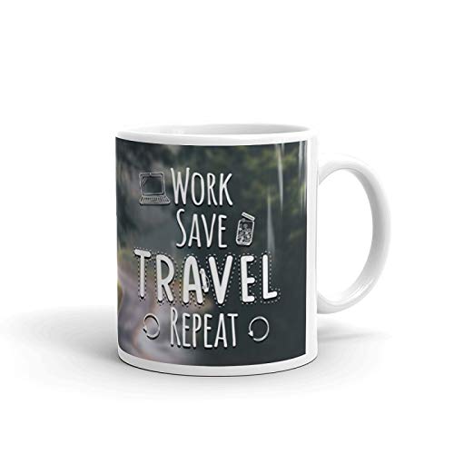 AMIHART Work Save Travel Repeat Ceramic Mug White 325 ml