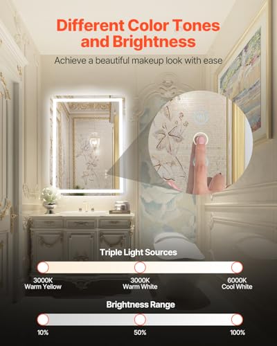 Miroir LED rétroéclairé VEVOR intensité variable 60x80cm